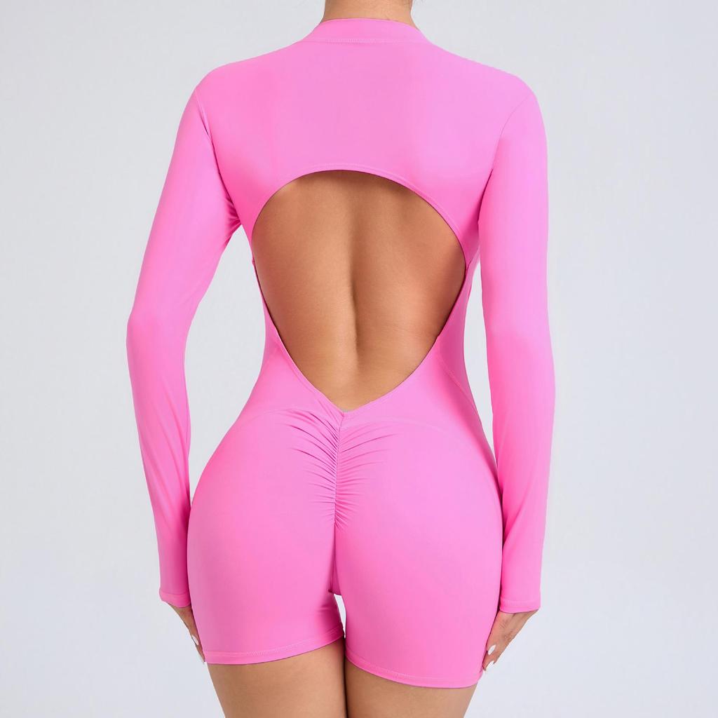 Chic One-Piece Zip Jumpsuit - Long-Sleeve, Backless Yoga Outfit & Sexy Fitness Wear