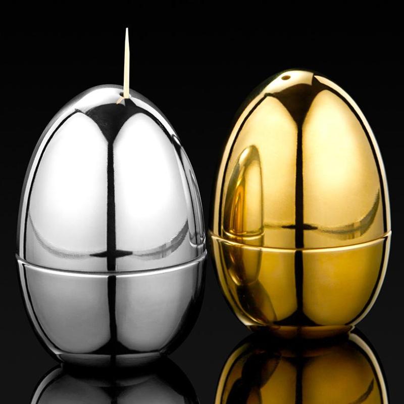Creative Eggs Shaped Toothpick Case 304 Stainless Steel Toothpick Dispenser For Office Desk And Dining Table Kitchen Accessories