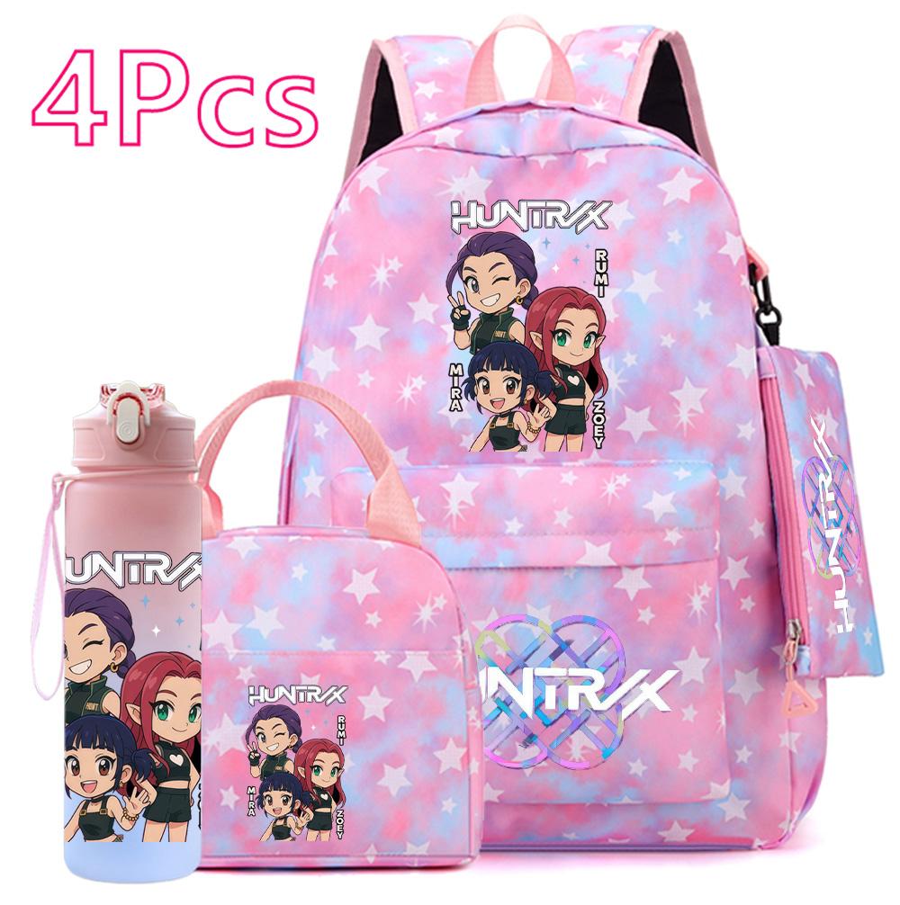 4Pcs/set KPOP Printed Backpack Handbag Pencil Case Withh 750Ml Water Bottler for Teenager Boy Girl Large Capacity Bookbag Schoolbag Drinking Cup