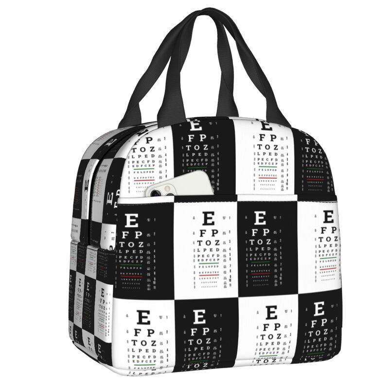 Custom Funny Glasses With Eye Test Chart Lunch Bag Women Optician Optometrist Warm Cooler Insulated Lunch Boxes for Adult Office