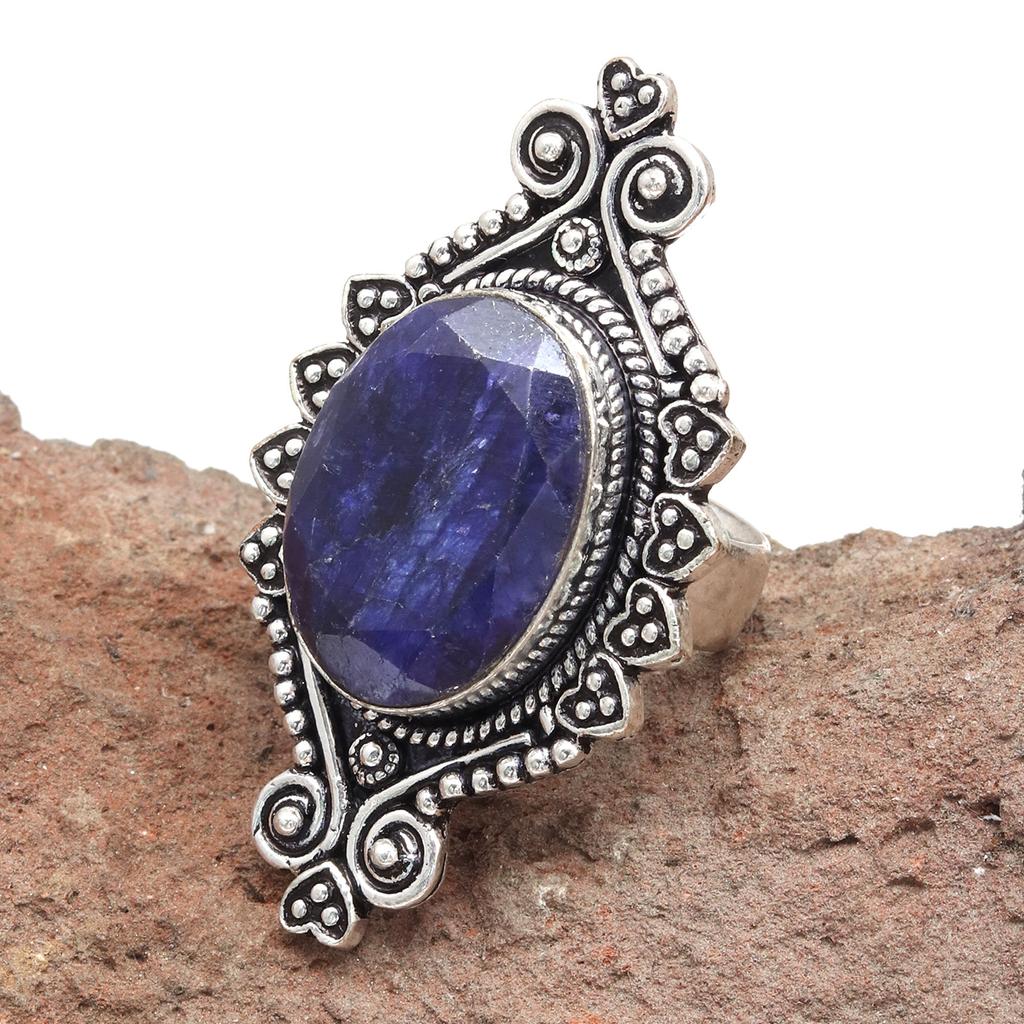 Blue Sapphire Gemstone Handmade Silver Jewelry  "7"
