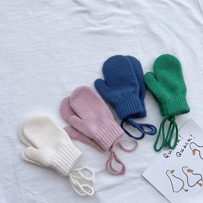 Wolle Baby Winterhandschuhe Candy Color Halfter Kinderfäustlinge für Kinder Mädchen Jungen Accessoires Warme gestrickte Kinderhandschuhe