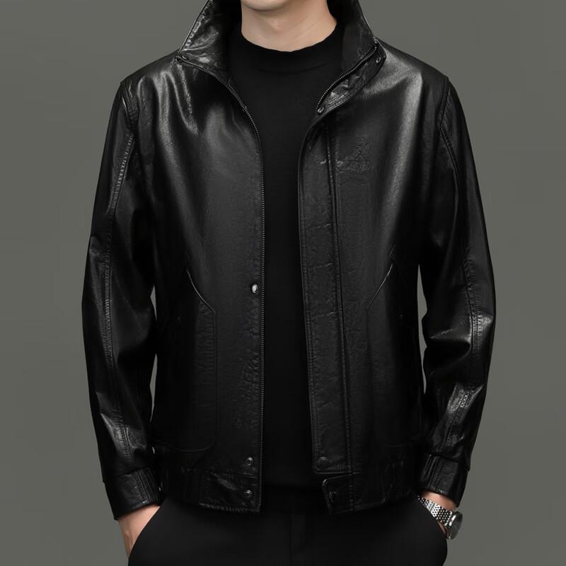 Yiliteng Men's Stand Collar Leather Business Casual Jacket