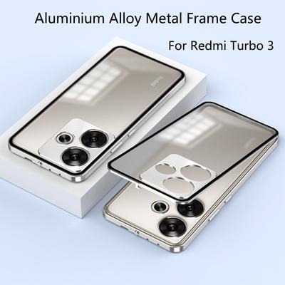 Shockproof Phone Case For Poco F6 Aluminium Alloy Metal Frame + Matte Clear Acrylic Back Cover Shell for Xiaomi Redmi Turbo 3