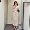Women's French Polka Dot Slim Fit Sleeveless Midi Dress