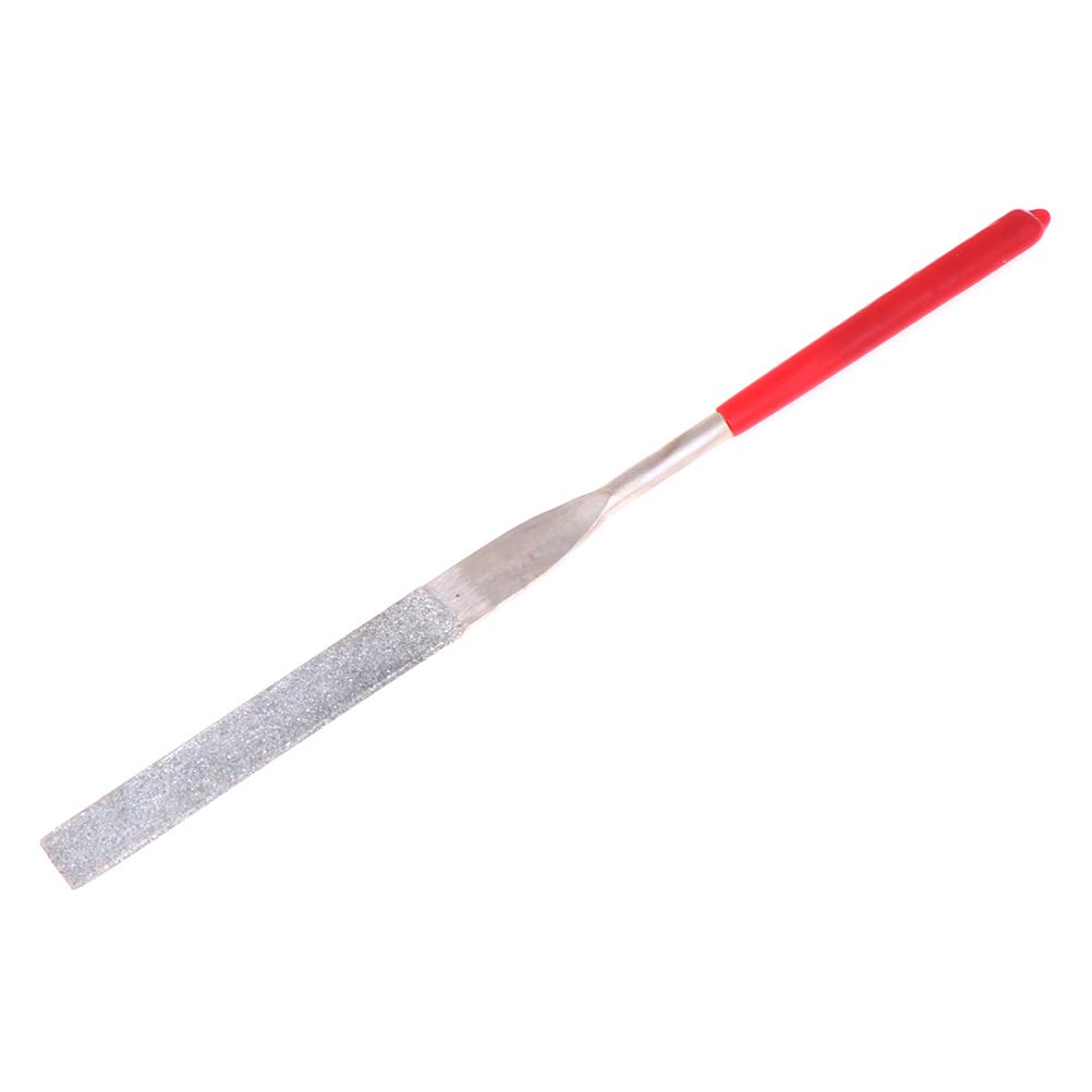 1 Pcs 180Mm Long Art Craft Flat Diamond File Grinding Tool Red Silver Tone