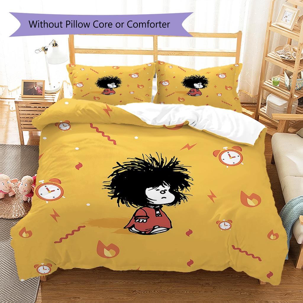 Pościel z wzorem Mafaldy, Zestaw kołdry Poszewka na kołdrę Poszewka na poduszkę Domowy prezent urodzinowy (1 * poszwa na kołdrę + 2 * poszewki na poduszki, bez rdzenia)