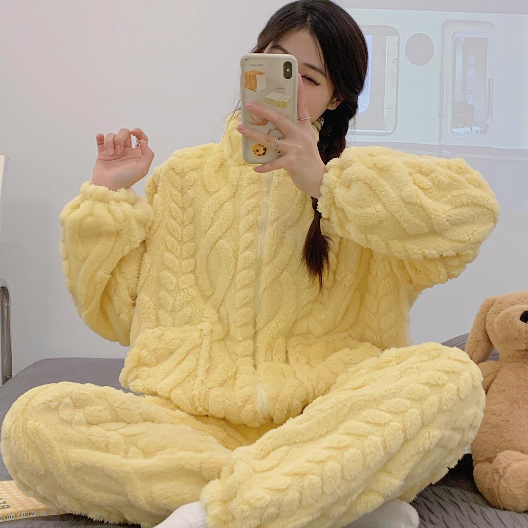 

Зимняя плюшевая жаккардовая пижама с высоким воротником на молнии для девочек Large