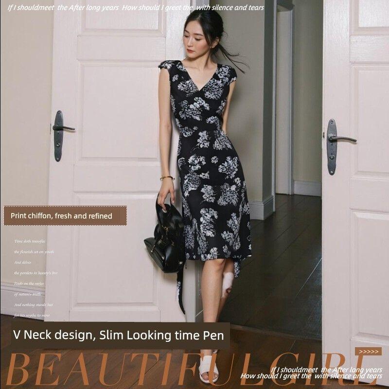 

Европейское и американское шифоновое платье большого размера для дам с V-образным вырезом и майкой Color XL