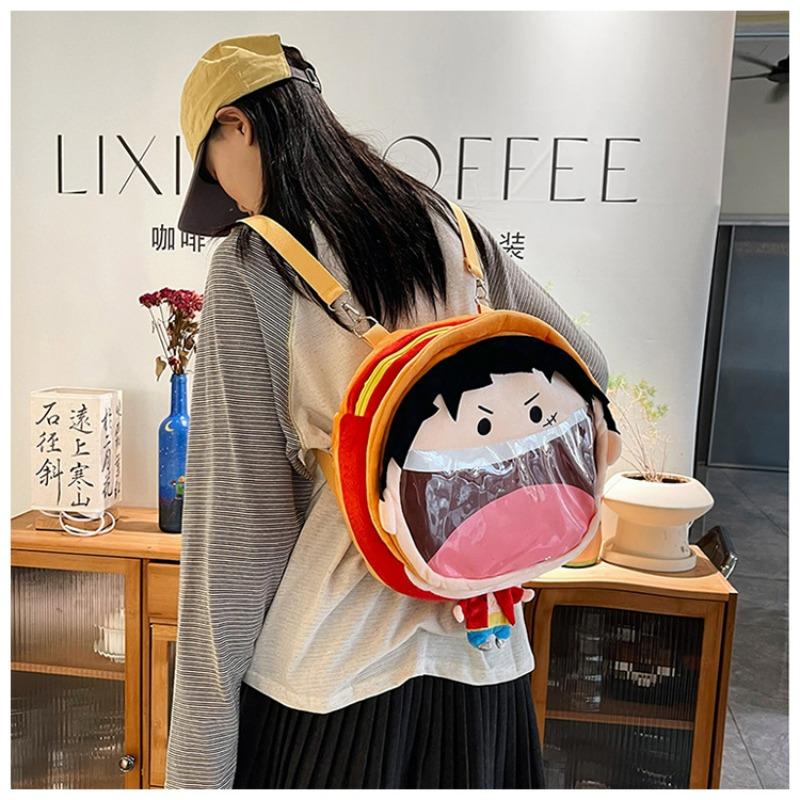 One Piece Anime Luffy Cos Messenger Bag Plush Big Mouth Backpack Anime Badge Plush Display and Storage Transparent Birthday Gift