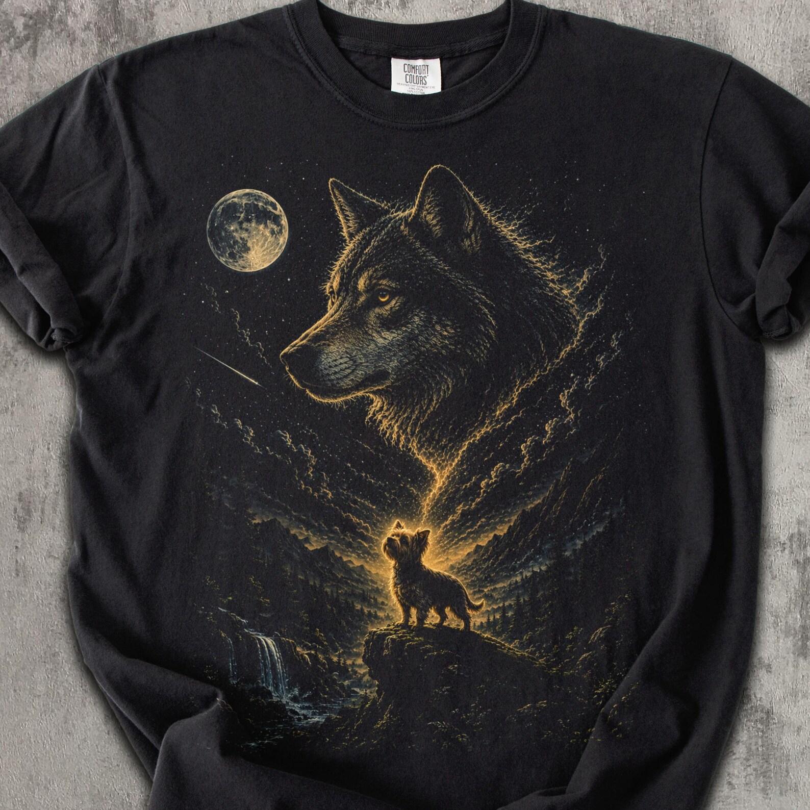 Wolf SpiriT shirt, Wolf and Pup Tee, Wildlife Lover Gift, Moonlit Wolf Graphic Shirt, Mystical Animal Art Tee, Comfort Colors 3XL