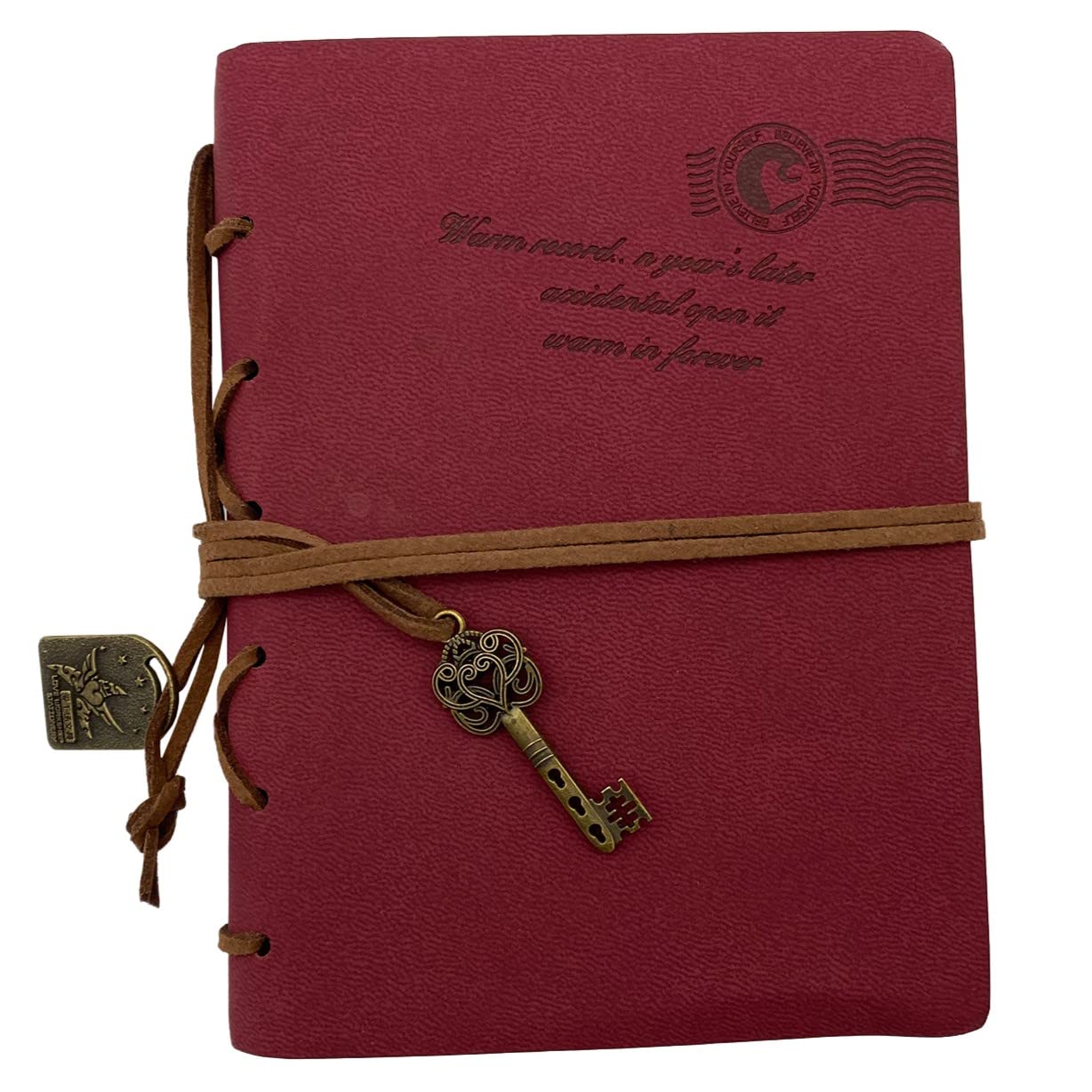 

Retro Leather Diary with Key, Plain, Vintage Classic Design, Memo Pad, Planner, Diary, Schedule Book, Mayachiu (Red)