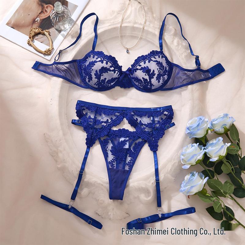 Y Transparentes Mesh-Dessous-Set: Sexy dreiteiliger Damen-BH zum Durchsehen