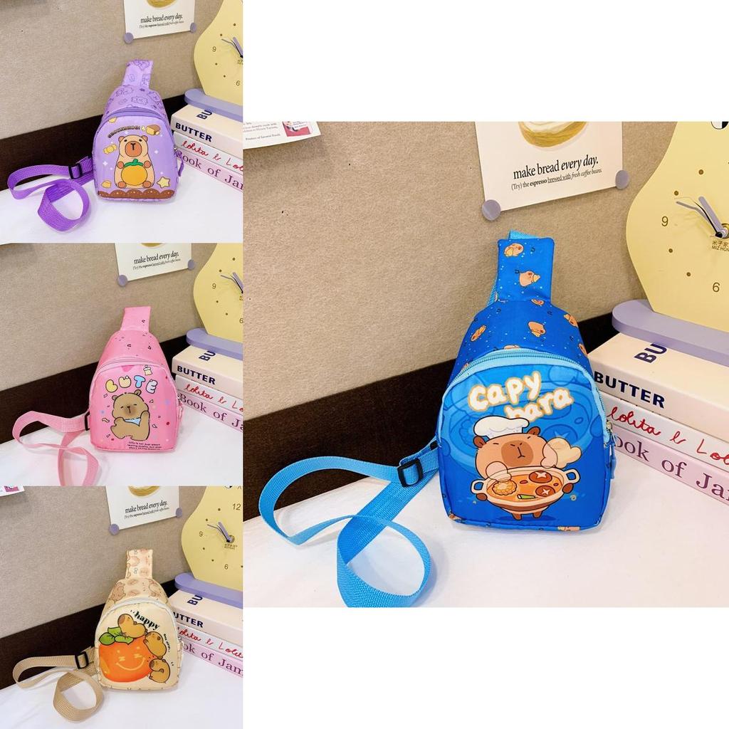 Kids Cute Cartoon Capybara Crossbody Bag With Nylon Material For Outdoor Activities