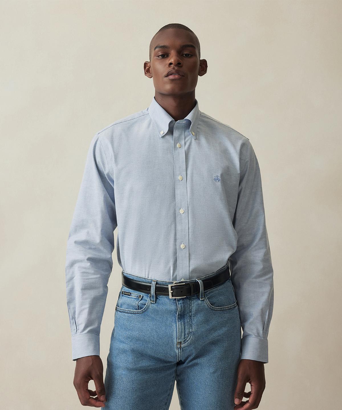 Brooks Brothers Regular Fit Non-Iron Oxford Sports Shirt (Blue) (Bbthmm3773Mef) Blue/S