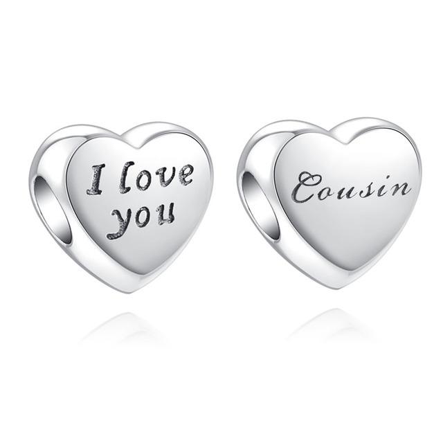 New European I Love You Dauther Auntie Cousin Diy Bead Fit Original Charms Silver 925 Bracelet Jewelry Women Acessories