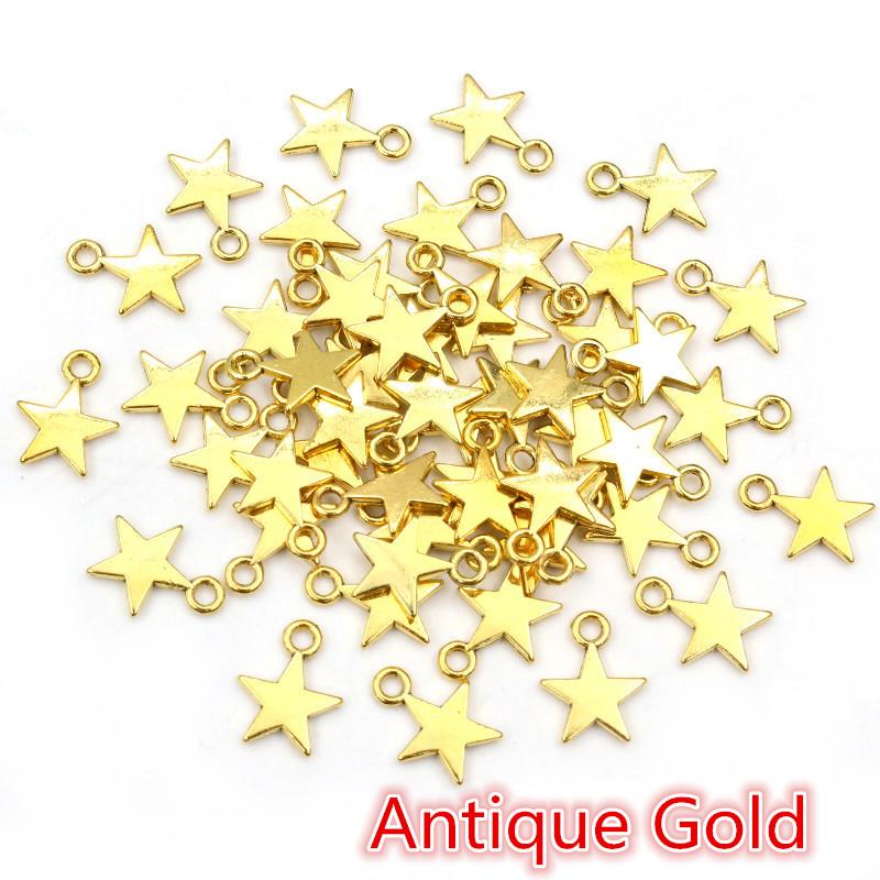 100 Stück Charms Stern 11x8mm Handgefertigt Bastelanhänger Herstellung passend, Vintage Tibetische Bronze Silber Farbe, DIY Für Armband Halskette