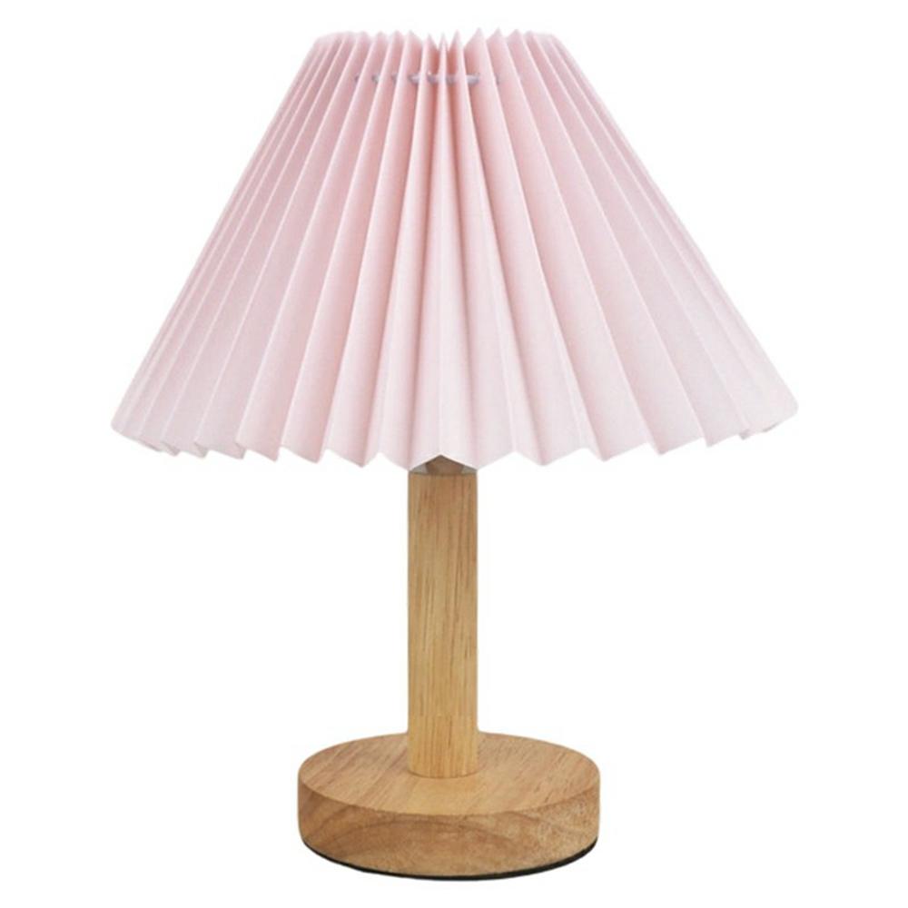 Warm Light Table Lamp Vintage Pleated Bedside Light USB Powered Decorative Lamp for Bedroom Creative Gift