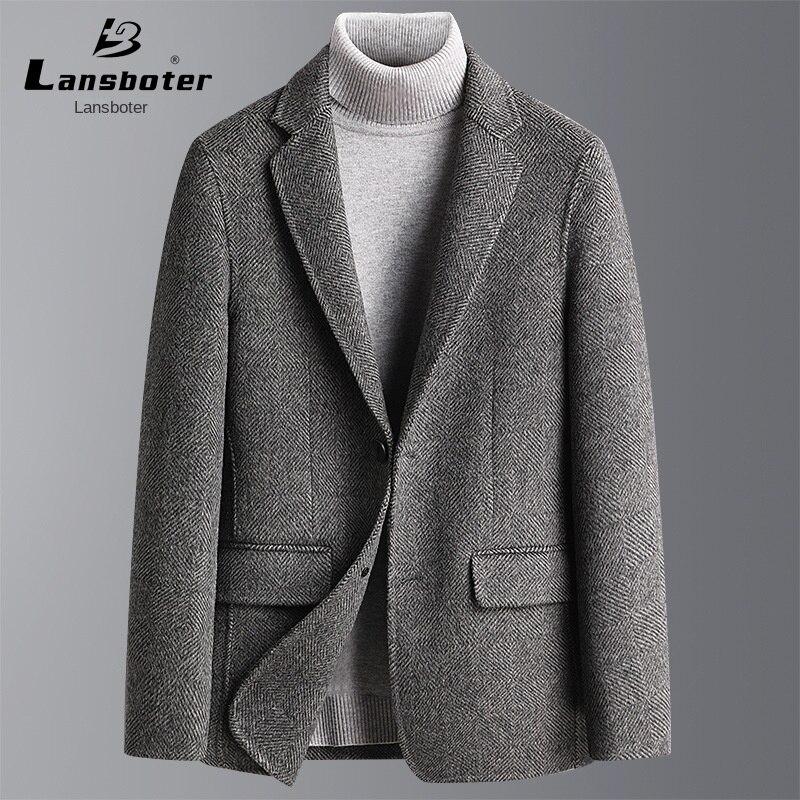 

Lansboter двусторонний твидовый костюм ручной работы осенне-зимний шерстяной мужской костюм с узором «елочка»;s Сплит-негладильный маленький костюм Nizi Coat Man