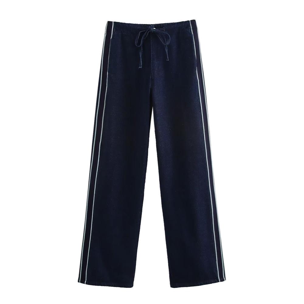 

Женский полосатый лоскутный жакет и джинсы на весну 2025 года L тёмно-синий