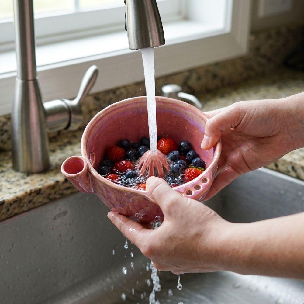 Self-spinning Ceramic Berry Washer Large Capacity Fruit Colander Healthy Eating