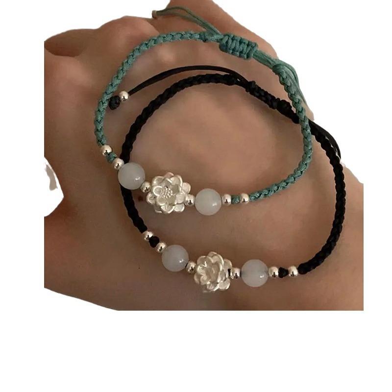 National Style New Chinese Good Luck Lotus Lotus Woven Rope Lotus Bracelet Women'S Retro Simple Personality Versatile Bracelet Jewelry