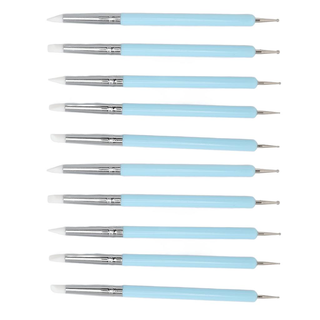 2 Set Dual Tipped Nail Art Dotting Pen Silicone Head Nail Art Sculpture Polish Carving Pen