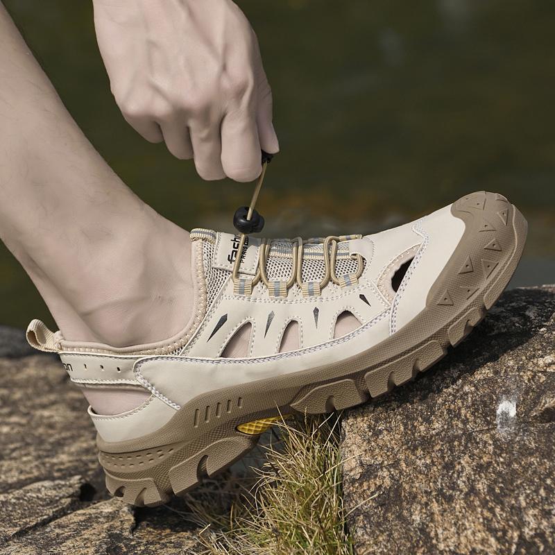 Men Hiking Sandals Outdoor Black Beige Hole Shoes Wide Palm Athletic Closed Toe Sport Sandals Beach Shoes Large Size