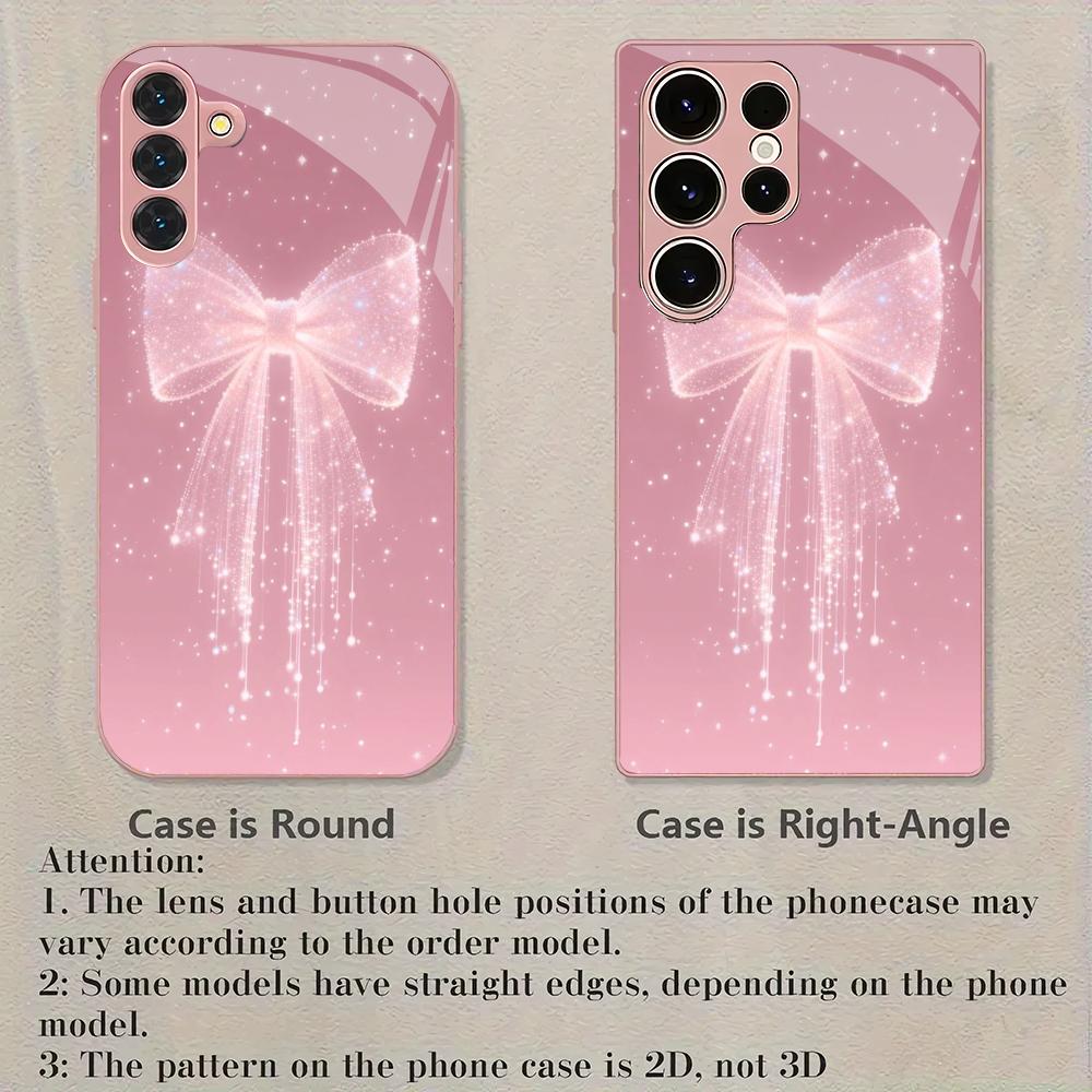 Pink bow design glass phone case suitable for Samsung Galaxy S26 S25 S24 S23 S22 S21 S20 FE/Ultra/Plus shockproof back cover