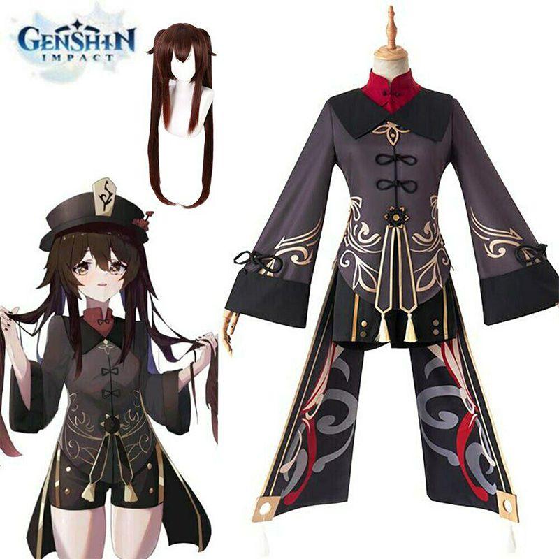 Genshin Impact Hutao Cosplay Costume Uniform Wig Cosplay  Hu Tao Hat Halloween