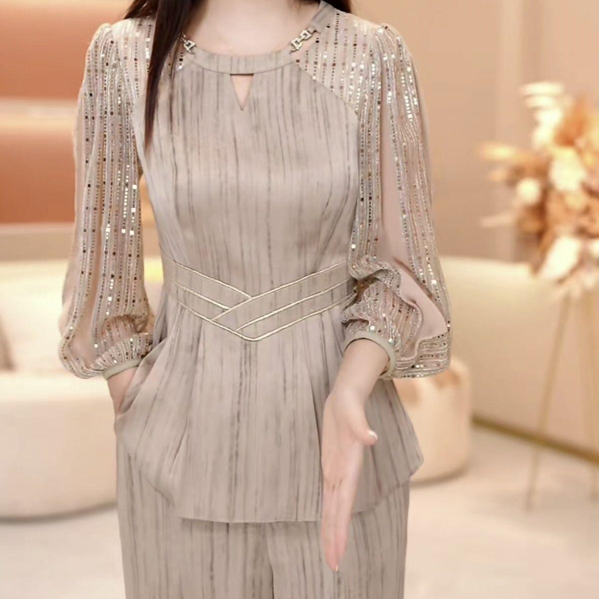 

Elegant High-End Two-Piece Set: Slimming Top & Pants for Women, 2025 Spring Collection M [For 85-100 lbs]