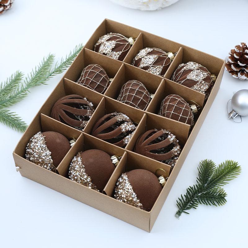 Irregular Flocking Painted 6cm 12-Piece Christmas Tree Ornaments (2025)