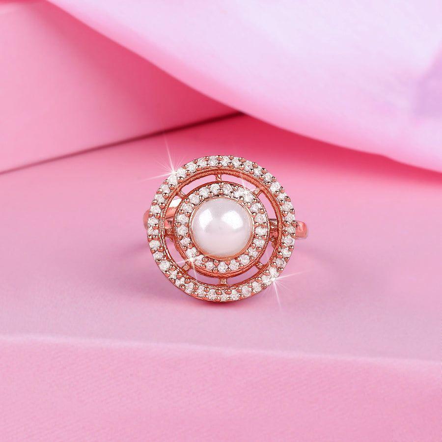 Estele Inel pentru femei, cu formă rotundă reglabilă, placat cu aur roz CZ