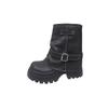 Fashion New Autumn Winter Women Mid-calf Boots 7CM Heels High Platform Leather Sneakers Booties Black Brown Punk Shoes Motorcycle Boots