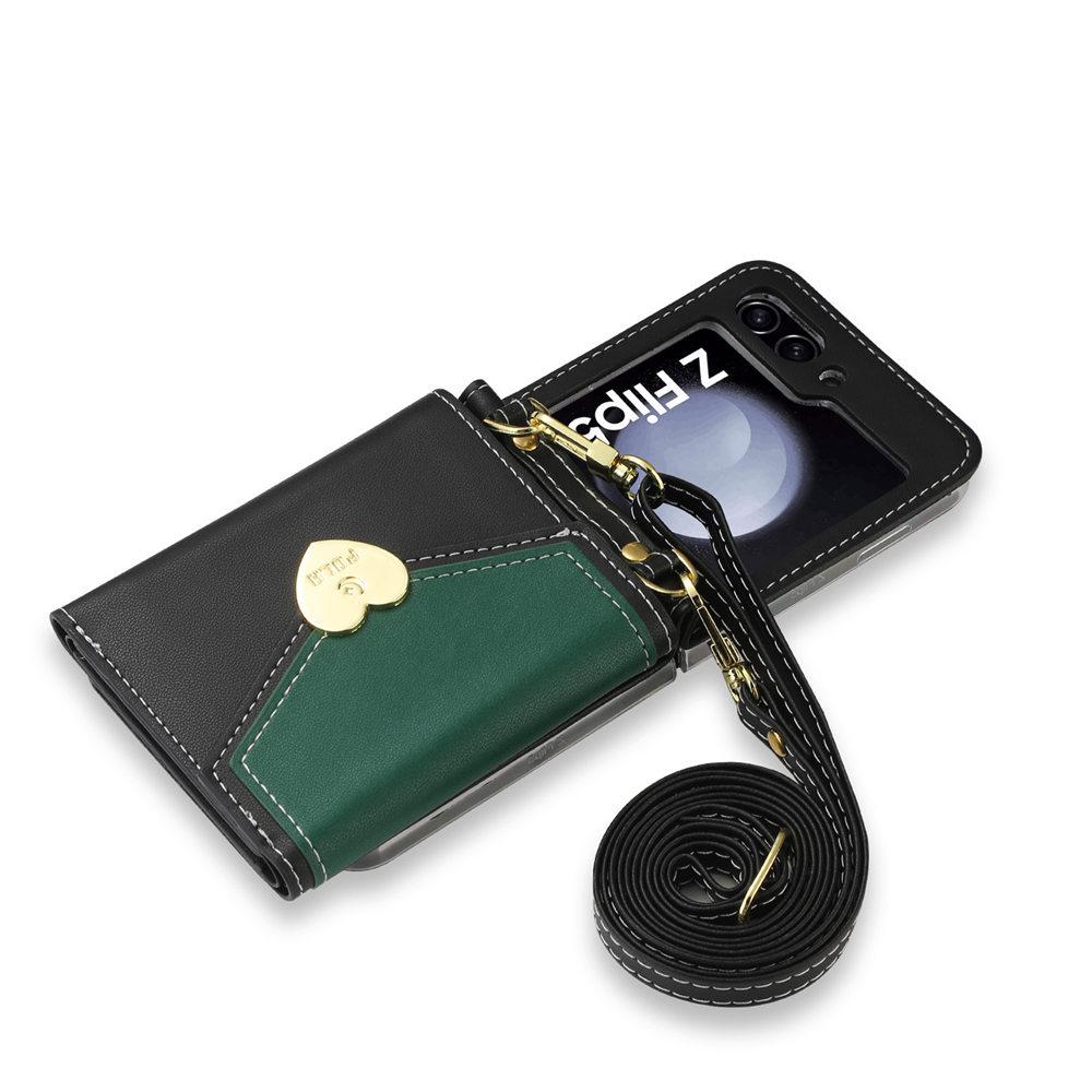 

For Galaxy Z Flip 6 Case Dual Color Love Heart Crossbody Wallet Cards Slot Case For Samsung Galazy Z Flip 5 Flip 6 4 3 Cover For Galaxy Z Flip 5