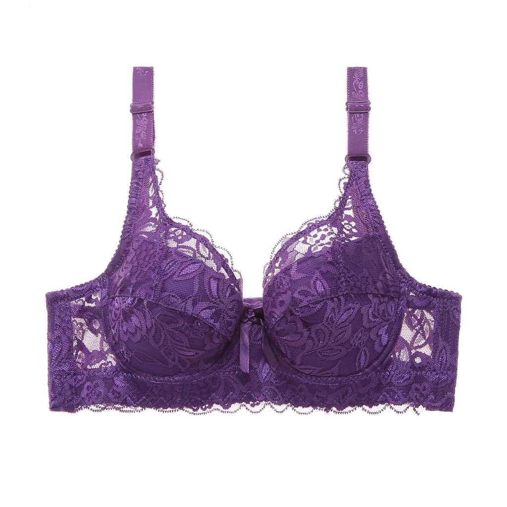 Sutiã ultrafino feminino underwire push-ups sutiã de renda sutiã maior peito cor sólida 3/4 copo grande