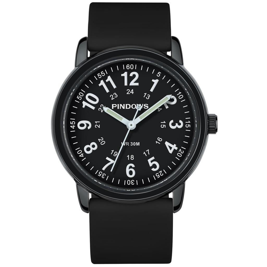 PINDOWS Unisex Analog Quartz Watch for 30m Water Military Time Luminous Dial for High Visibility Ladies' Watch, Ladies' Students, Resistant, Display,