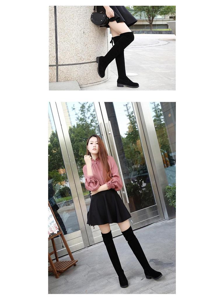 Women's Suede Over-the-Knee Long Boots - Square Heel, Flat, with Cotton Lining, Slip-on Design. Perfect for Autumn and Winter!