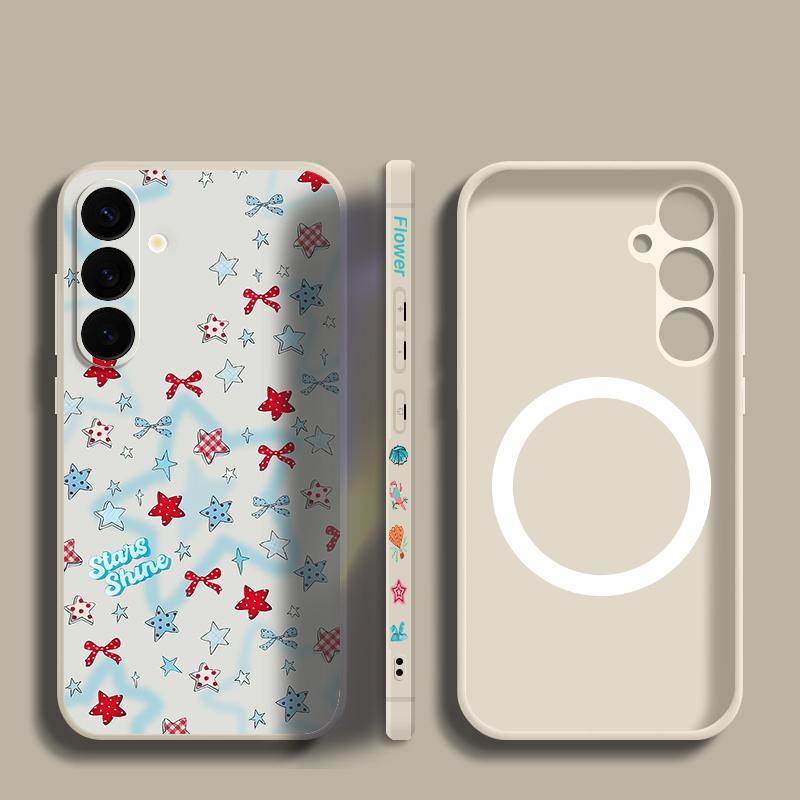 Blue Stars Bowknots Pattern Case For Samsung Galaxy S25 Ultra S24 S23 S22 Plus S21 S25 FE Magnetic For Magsafe Soft Silicone Cover