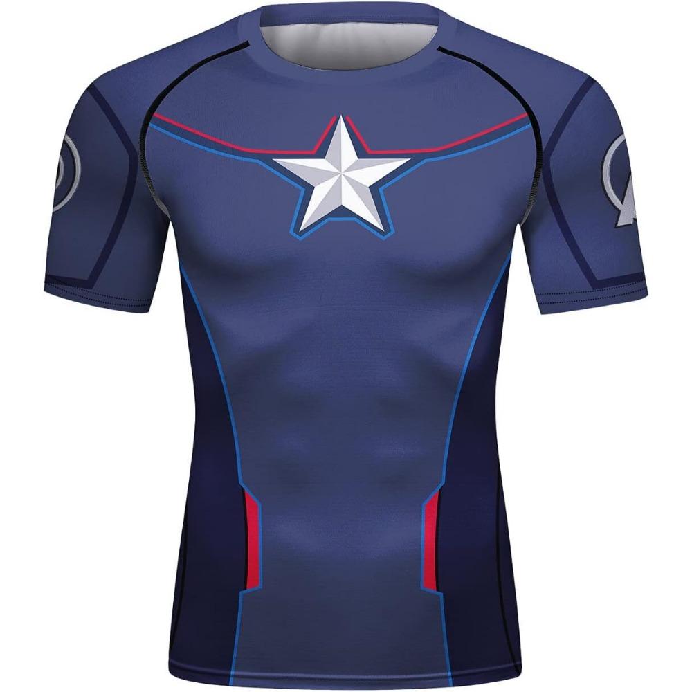 Red Plume Mens 3D Digital Printing Short Sleeve T-Shirt Outdoor Running Yoga Fitness Tight Shirt for Men