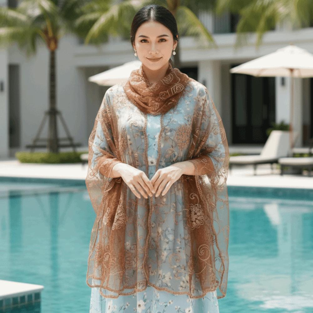 Lightweight Sheer Shawl Embroidered Mesh Stole Neck Wrap Floral Headwrap  Sun Protection