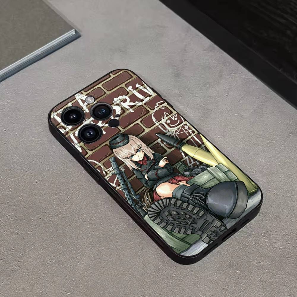 GIRLS and PANZER Anime Phone Case For iPhone 16,15,14,13,12,11 Plus,Pro Max,XS,X,XR,SE,Mini,8,7,Soft Silicone Black Cover