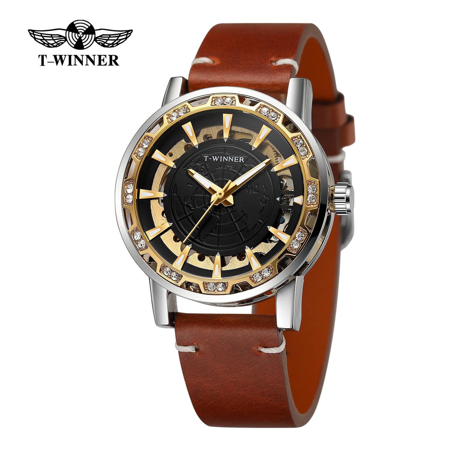 China Factory T-WINNER Shanghai Manual Mechanical Skeleton Luminous Leather Band Luxury Limited Edition Analog Dial Men s Watch mechanical,luminous