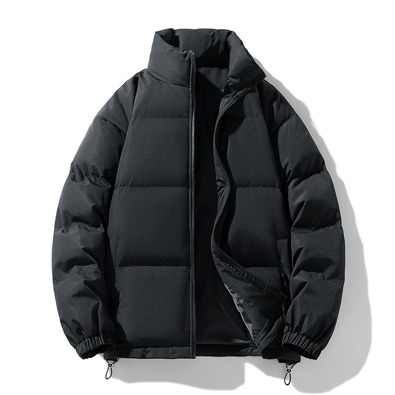 Solid Color Men's Autumn Winter Plus Plush Thick Casual Versatile Zipper Jacket Stand Collar Warm Loose Bread Jacket