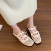 Fashion Fashion Inner Height Increase Baotou Half Slippers for Women  Summer Outside Wear New Hollow Sandals Bow Mary Jane Single Shoes