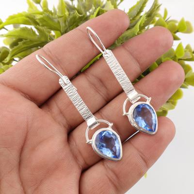 Pendientes de tanzanita hechos a mano con piedras preciosas, pendientes de plata de ley maciza 925, joyería antigua, pendientes para regalo de compromiso