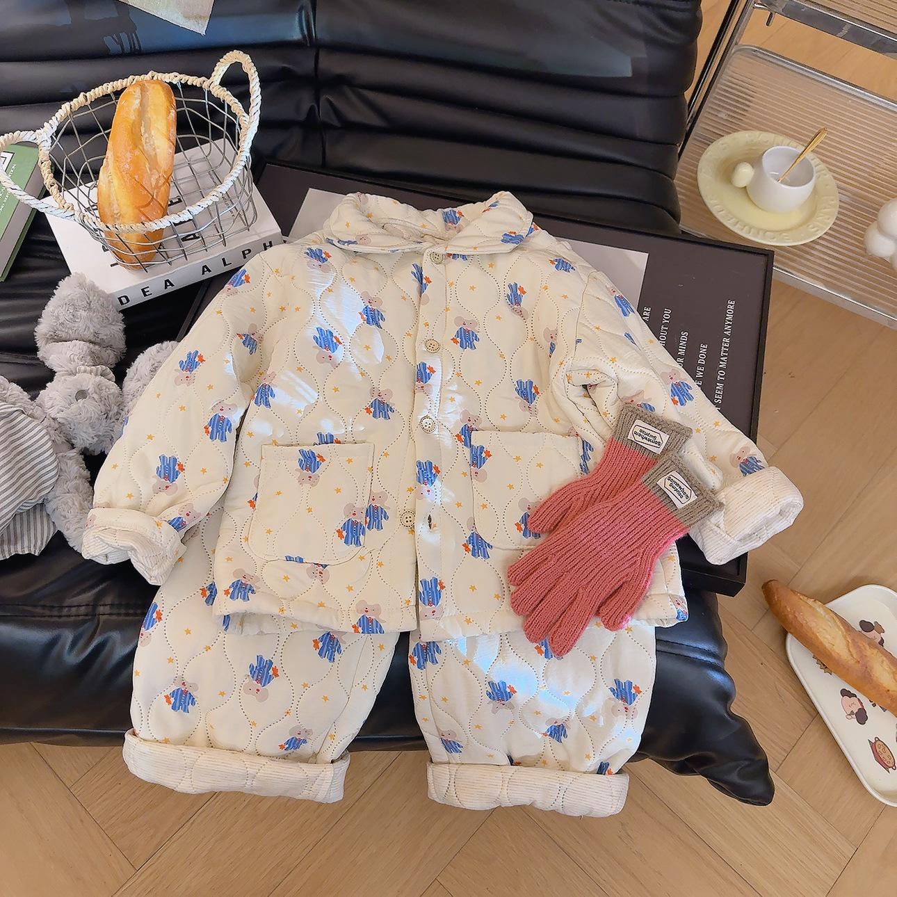 

Korean Style 580g Silk Wool Lapel Pajamas - Thick, Warm, Parent-Child Set 90cm Recommend Height 80-90cm [18-28 lbs]