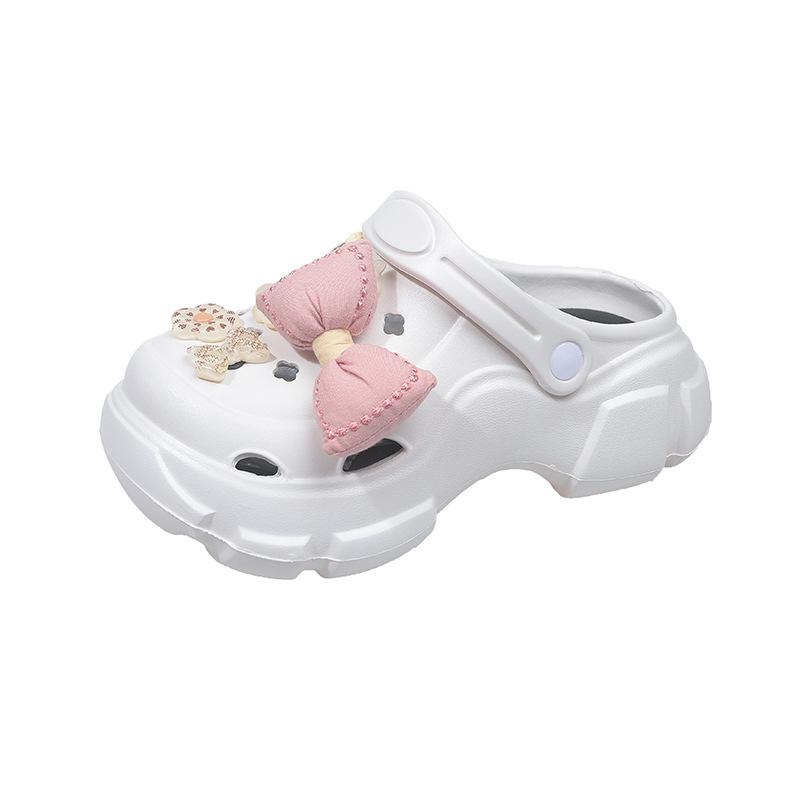 Summer Versatile Girls' Thick-Soled Slippers New Bowknot Camellia Design EVA Croc-style soft-soled non-slip sandals