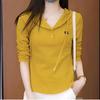 Autumn Thin Solid Color Versatile Long-sleeved T-shirt for Women's Sports Casual Hooded Sweatshirt Top