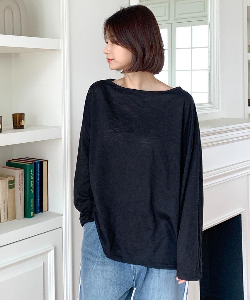 Ppaeppae Wide Round Neck Loose Fit Long Sleeve T-Shirt